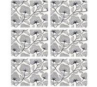 Habitable - Lot de 6 sets de table motifs ginkgo CASSIA - 28 x 43 cm - Beige et noir - Cassia G