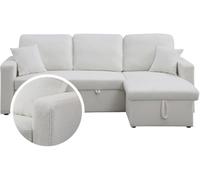 Habitat et Jardin - Canapé d'angle Convertible et Réversible Alain 3 Places Blanc - Canapé Lit Moderne en Tissu Bouclette - Espace de Stockage (Méridienne) - Design