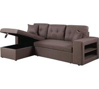 Habitat et Jardin - Canapé d'angle Convertible et Réversible Axel 3 Places Taupe - Canapé Lit Design Moderne en Tissu Lin - Espace de Stockage (Méridienne) + Étagères