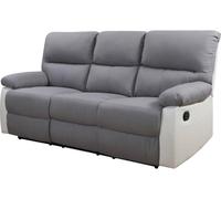 Habitat et Jardin - Canapé Relax en Simili et Tissu Lincoln 3 Places Blanc et Gris Clair - Fauteuil Relax Design Moderne - Canapé Inclinable Résistant et Confortable