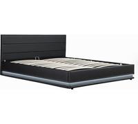 Habitat et Jardin - Lit Double LED Anastasia en Simili Noir avec Coffre Rangements 160 x 200 cm | Cadre de Lit 2 Places Design | Sommier à Lattes et Tête de Lit Inclus