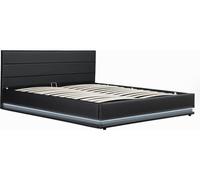 Habitat et Jardin - Lit Double LED Anastasia en Simili Noir avec Coffre Rangements 180 x 200 cm | Cadre de Lit 2 Places Design | Sommier à Lattes et Tête de Lit Inclus