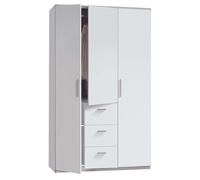 Habitdesign Armoire 3 portes et 3 tiroirs, 203 x 117 x 52 cm (H x l x P x P) avec tringle et étagères Blanc brillant