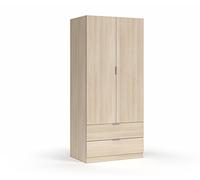 Habitdesign Armoire avec 2 portes et 2 tiroirs, 180 x 81,2 x 52 cm (H x l x P) Couleur chêne