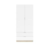 Habitdesign Armoire avec 2 portes et 2 tiroirs, 81 x 180 x 52 cm (l x H x P) Couleur Blanc « Artik » et chêne canadien