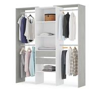 Habitdesign Armoire avec 2 tiroirs, dressing avec tringles et étagères, finition en Blanc « Artik » et gris ciment, dimensions : 179 x 202 x 50 cm (l x H x P).