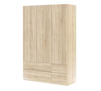 Habitdesign Armoire haute 3 portes et 4 tiroirs 200 x 135 x 52 cm (h x l x p), aspect chêne canadien