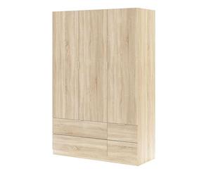Habitdesign Armoire haute 3 portes et 4 tiroirs 200 x 135 x 52 cm (h x l x p), aspect chêne canadien