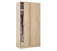 Habitdesign Armoire haute avec 2 portes coulissantes, 200 x 100 x 50 cm (Hauteur x largeur x profondeur), couleur chêne canadien