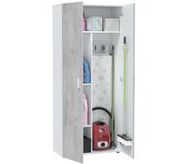 Habitdesign Armoire multifonction 2 portes et 3 étagères, 182 x 80 x 37 cm (H x l x P) Blanc « Artik » et gris ciment