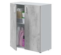 Habitdesign Armoire multifonction basse 2 portes 1 étagère, 92 x 80 x 37 cm (hauteur x largeur x profondeur) Couleur Blanc « Artik » et gris ciment