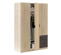 Habitdesign Armoire penderie 3 portes 3 tiroirs 4 étagères 180 x 121 x 52 cm (H x l x P) Couleur chêne canadien et rouille