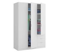 Habitdesign Armoire penderie 3 portes et 3 tiroirs, 121 x 180 x 52 cm (largeur x hauteur x profondeur - en cm) Blanc « Artik »
