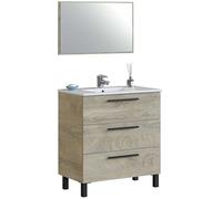 Habitdesign Athena Meuble sous-vasque pour salle de bain avec 3 tiroirs et miroir Finition chêne Alaska, dimensions : 80 cm (largeur) x 86 cm (hauteur) x 45 cm (profondeur) sans lavabo
