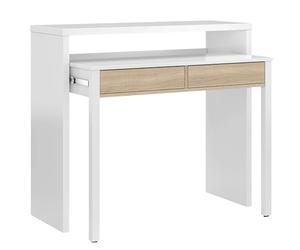Habitdesign Bureau extensible, console, couleur Blanc « Artik » et chêne canadien, dimensions : 98,5 x 36-70 x 87,5 cm (l x P x H).