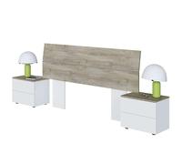 Habitdesign Dreams Tête de lit et 2 tables de chevet Blanc « Artik » et chêne Alaska 276 x 96 x 34 cm