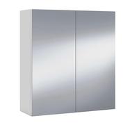 Habitdesign Meuble Caberino 2 portes pour salle de bain, module avec miroir et étagères, finition blanc brillant, dimensions : 60 x 65 x 21 cm (l x H x P).