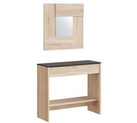 Habitdesign Meuble d'entrée avec tiroir et miroir Couleur chêne canadien et rouille, dimensions : 92 x 79 x 33 cm (l x H x P).