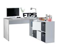 Habitdesign modèle Adapta XL Bureau multiposition réversible, table pour ordinateur, finition Blanc « Artik » et gris ciment, 74 x 136 x 139 cm