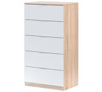 Habitdesign Modèle Alaya Commode / chiffonnier 5 tiroirs 110 x 60 x 40 cm Couleur chêne canadien et Blanc « Artik »