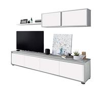 Habitdesign Modèle Alida Meuble de Salon Moderne, modules de Salle à Manger, Finition Blanc « Artik » et Gris Ciment, Dimensions : 200 x 43 x 41 cm (l x H x P).