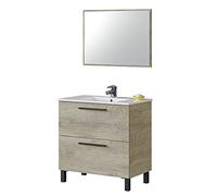 Habitdesign Modèle Athena Meuble de salle de bain avec 2 tiroirs et miroir Finition chêne Alaska 80 x 80 x 45 cm