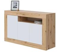 Habitdesign Modèle Baltik Buffet 3 Portes pour Salon, Armoire d'appoint, Finition Blanche « Artik » et chêne « Nodi », Dimensions : 144 x 87 x 42 cm (l x H x P).