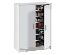 Basic Meuble à chaussures armoire – 2 portes, 6 étagères, mélaminé blanc, 30 paires, L75×P36×H101 cm