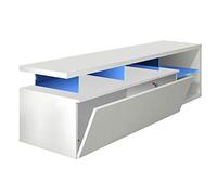 Habitdesign Modèle Blue-Tech Meuble TV moderne Blanc brillant et lumières LED, dimensions : 150 x 43 x 41 cm (l x H x P).