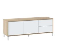 Habitdesign Modèle Brooklyn Meuble TV 2 Portes et 2 tiroirs Finition chêne Canadien et Blanc « Artik », Dimensions : 130 x 47 x 41 cm (l x H x P).