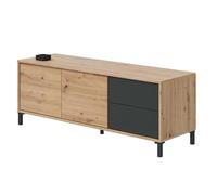 Habitdesign Modèle Brooklyn Meuble TV 2 Portes et 2 tiroirs Finition chêne « Nodi » et Gris Anthracite, Dimensions : 130 x 47 x 41 cm (l x H x P).