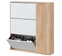 Meuble a chaussure - CLASS - 3 tiroirs abattants et 1 porte - Chene canadien et blanc - 106x115x22cm