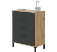 Habitdesign Modèle Enzo Commode avec 4 tiroirs pour chambre, finition couleur chêne « Nodi » et gris anthracite, dimensions : 77,5 x 94 x 40 cm (l x H x P).
