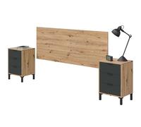 Habitdesign Modèle Enzo Tête de lit avec 2 tables et 6 tiroirs, 240 x 74 x 33 cm (largeur x hauteur x profondeur)