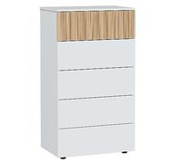 Habitdesign Modèle Ethna Commode 5 tiroirs, 109 x 61 x 40 cm (Hauteur x largeur x profondeur) 5 Blanc « Artik » et naturel