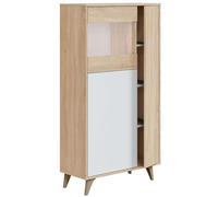 Habitdesign modèle Kikua Plus Buffet vitrine avec 3 portes pour salon, finition en Blanc « Artik » et chêne canadien, dimensions : 77 x 142 x 33 cm (l x H x P).