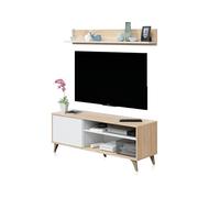 Habitdesign Modèle Kikua Plus Meuble TV avec étagère, meuble de salon, finition blanche « Artik » et chêne canadien, dimensions : 135 x 50 x 40 cm (l x H x P).