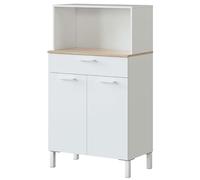 Habitdesign Modèle Kira Meuble d'appoint de cuisine 2 portes + 1 tiroir Finition blanche « Artik » et chêne canadien, dimensions : 126 x 72 x 40 cm (H x l x P).