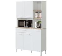 Habitdesign Modèle Kira Meuble d'appoint de cuisine 5 portes + 1 tiroir Finition blanche « Artik » et chêne canadien, dimensions : 186 x 108 x 40 cm (H x l x P).