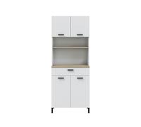 Habitdesign Modèle Kira Meuble de cuisine 4 portes + 1 tiroir Finition blanche « Artik » et naturel, dimensions : 185 x 72 x 40 cm (H x l x P).