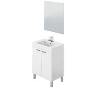 Habitdesign Modèle LC1 Meuble de salle de bain avec 2 portes et miroir Finition blanc brillant, dimensions : 60 x 80 x 45 cm (l x H x P).