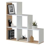 Habitdesign Modèle Lua Bibliothèque, meuble à étagères, salon, salle à manger ou bureau, finition blanche « Artik » et chêne canadien, dimensions : 110 x 108 x 28 cm (H x l x P).