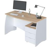 Habitdesign modèle Stil Table de bureau avec 3 tiroirs, finition blanc « Artik » et chêne canadien, dimensions : 136 x 67 x 74 cm (l x P x H).