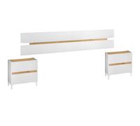 Habitdesign Modèle Tempus Tête de lit avec 2 tables et 4 tiroirs 255 x 100 x 34 cm (l x h x p) Blanc « Artik » et chêne « Nodi »