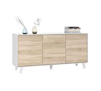 Habitdesign modèle Zaiken Plus Buffet, salon salle à manger 3 portes, blanc brillant et chêne canadien, dimensions : 154 x 75 x 41 cm (l x H x P).