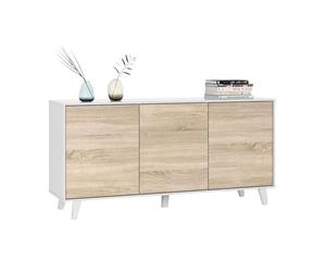 Habitdesign modèle Zaiken Plus Buffet, salon salle à manger 3 portes, blanc brillant et chêne canadien, dimensions : 154 x 75 x 41 cm (l x H x P).