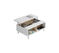 Habitdesign Modèle Zaiken Plus Table basse relevable Blanc brillant et chêne canadien, dimensions : 100 x 38/48 x 68 cm (l x H x P).