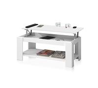 Habitdesign Table basse avec porte-revues, table relevable, meuble salon ou salle à manger, Blanc « Artik », dimensions : 102 x 43/54 x 50 cm (l x H x P).