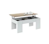 Habitdesign Table Basse relevable pour Salon ou Salle à Manger Blanc « Artik » et chêne Canadien, Dimensions : 100 cm (Largeur) x 50 cm (Profondeur) x 45-56 cm (Hauteur). Modèle LC