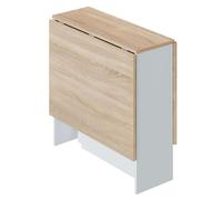Habitdesign Table d'appoint avec ailes rabattables Blanc « Artik » et chêne canadien, dimensions : 77 cm (longueur) x 31-140 cm (largeur) x 79 cm (hauteur). Modèle Fly